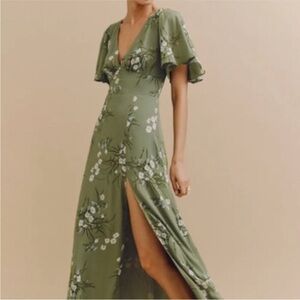 Reformation Shayla Green Floral Maxi Dress